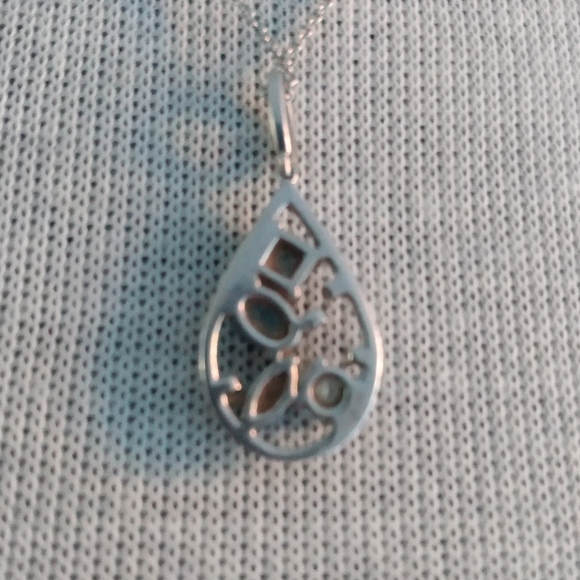 Solid Sterling Silver Turquoise and Crystal Pendant - Picture 5 of 9